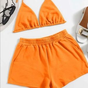 Tie Back Triangle Halter Top & Shorts Set